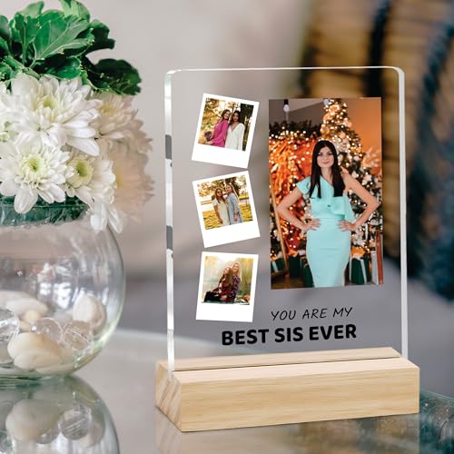 Image of Giftplease Customized Photo Frame with Text & Wooden Stand | Personalised Printed Photo Frame Gift for Sister | Birthday, Tabletop D cor | Customized Photo Gift (6x8 Inches) SIS 08