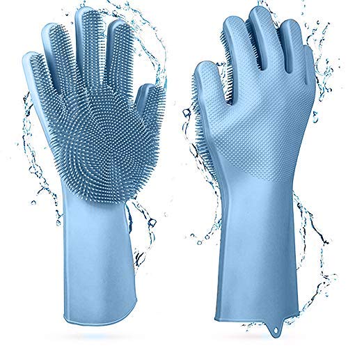 Preisvergleich Produktbild ALCIONO Geschirrspülhandschuhe Wiederverwendbare Silikon Reinigungshandschuhe mit Schrubber, Geschirrwaschschwamm Handschuhe Ideal zum Waschen von Geschirr, Küche (1 PC)