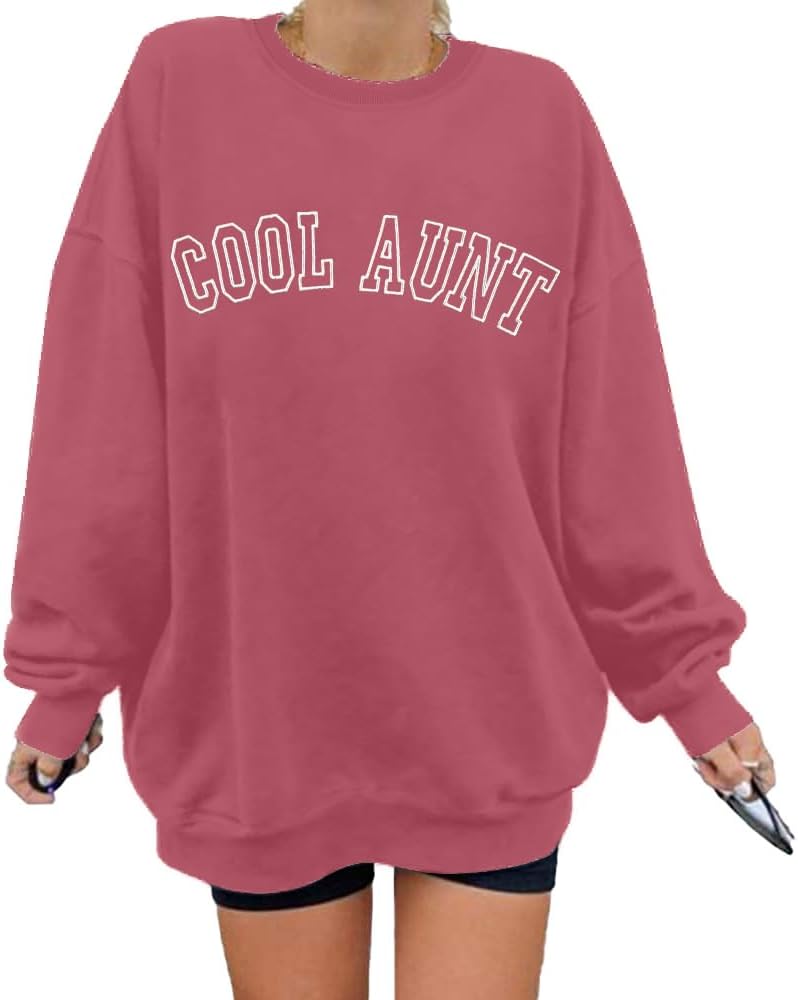 Women Cool Aunts Sweatshirt Auntie Letter Print Oversized Pullover Tops Embroidered Long Sleeve Lightweight Shirt