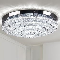 Lamparas Araña Led Cainjiazh 18 ´´lámpara de araña de cristal moderna lámpara de techo incorporada entrada dormitorio Sala de estar comedor lámpara de araña LED grande (6000k blanco frío)
