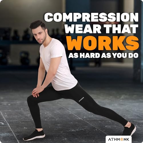 Image of Compression Nylon Lycra Lower Leggings Tights Yoga Pants for Men Boys - Workout Gym Exercise Running Cycling Training - Full Leg Sleeves - Cold Weather Sports Inner - Skinny Fit