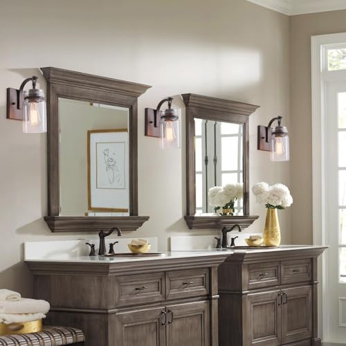 Wall-Sconces-Set-of-Two-Oil-Rubbed-Bronze-Sconces-Wall-Lighting-Fixtures-with-Clear-Glass-Indoor-Farmhouse-Bathroom-Wall-Sconce-for-Bathroom-Hallway-Stairwell Wall Sconces Set of Two Oil Rubbed Bronze Sconces Wall Lighting Fixtures with Clear Glass Indoor Farmhouse Bathroom Wall Sconce for Bathroom Hallway Stairwell