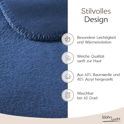 WOHNWOHL® Kuscheldecke (150x200cm) • Weiche Tagesdecke • Sofadecke • Wohndecke • Schlafdecke • Oeko-Tex zertifizierte Baumwolldecke • Samtig weiche Decke • Farbe: Kobalt