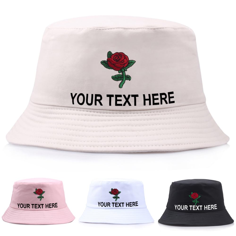 Van Der Linn Personalised Embroidered Cotton Adult Rose Fisherman Bucket Hat Women (Cotton, Pink)