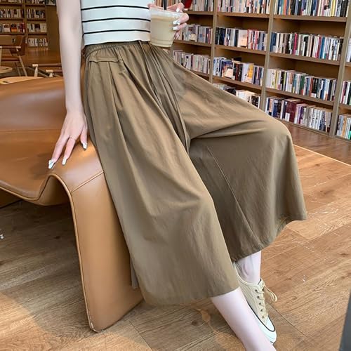 Capri Pants for Women Summer Wide-Leg with Pockets Stretch Elastic Waist Rayon Beach Trousers (Solid Color)3