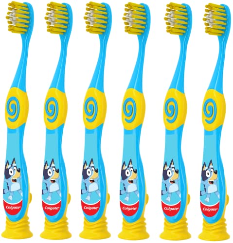 Image of Colgate Bluey Toothbrush for Children with Suction Cup, Kids 2-5 Years Old, Extra Soft (Colors & Characters Very) - Pack of 6