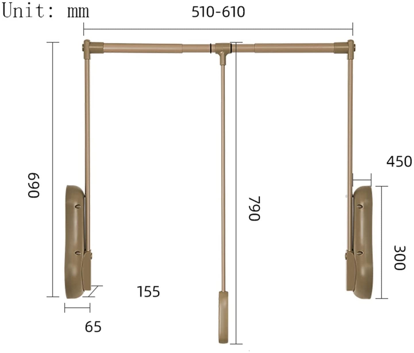 Asta Appendiabiti Estraibile, Asta Appendiabiti Estraibile, Asta Appendiabiti Estraibile con Sistema di Ammortizzazione Pneumatico, Asta Appendiabiti Estraibile Regolabile,Gold-51