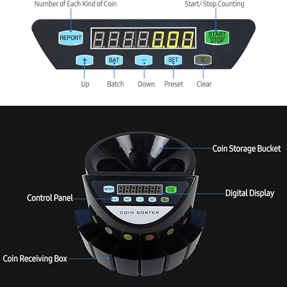 Contatore elettronico commerciale di monete con display digitale a LED Macchina automatica di conteggio delle monete per la Banca del negozio della scuola, conteggio dei lotti di 300 monete/min