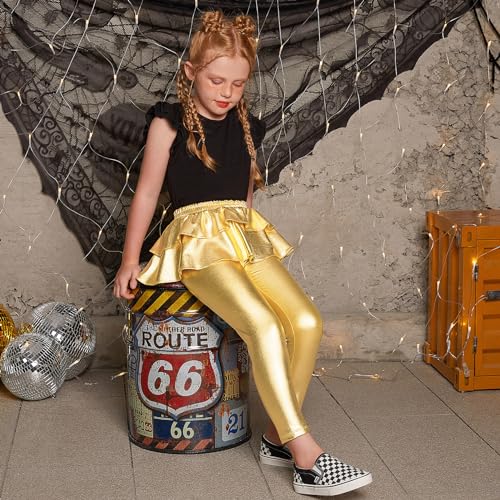 Jxstar Girls Metallic Leggings with Skirt Kids Shiny Sparkle Stretch Pants3