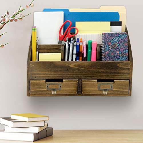 image for Excello Global Products Rustic Wood Office Desk Organizer: Includes 6 