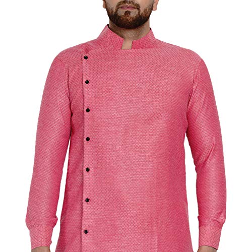 Image of Veera Paridhaan Men's Ethnic Poly Cotton Full Sleeve Textured Side Button Long Kurta(Orange)