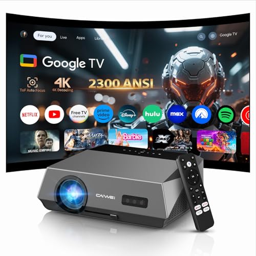 4K Smart Projector Google TV Home Theater, 2300 ANSI Ultra HD Daytime Projector with HDR10+, MEMC, ToF + CMOS AI Autofocus, NFC, HDMI ARC, DD+ &WiFi&Bluetooth for Bright Rooms, Outdoor Movies & Gaming