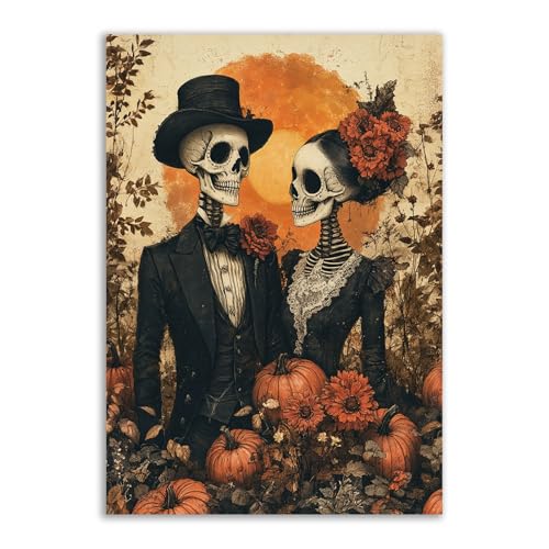 Toile murale Halloween noire train et squelettes 70x100cm grand format