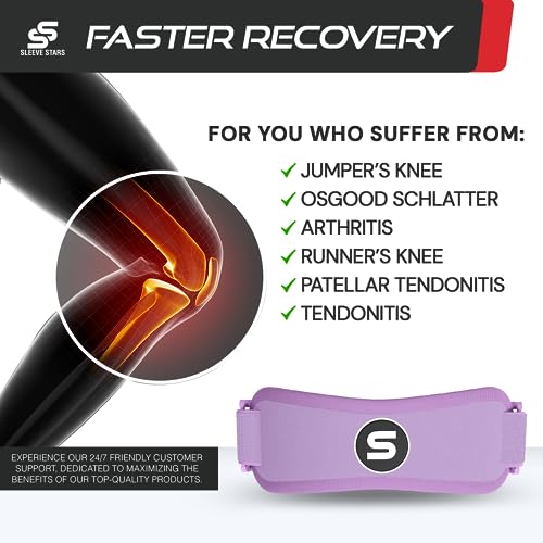Image of Sleeve Stars Swedish Brand Patellar Tendon Support Strap for Women & Men Effective Osgood Schlatter Knee Brace Youth & Kids Knee Brace with 3 Adjustable Length fits 12 inch-24 inch (Pair /Light Purple /Adult)