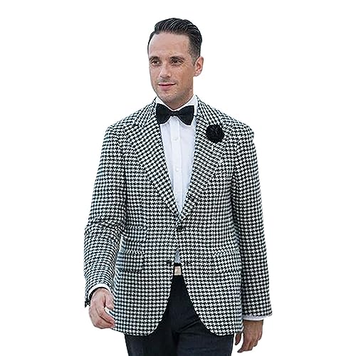 Mens Houndstooth Grid Plaid Tuxedo Blazer Dogstooth Peak Lapel Suit Business Dress Slim Fit Suit Customize3