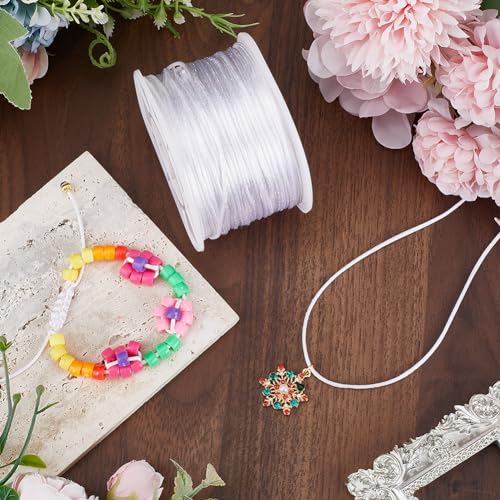 SUNNYCLUE 1mm 100Yards White Nylon Cord Satin String Rattail Macrame Trim Cord Chinese Knot Satin Rattail Silk Cord Silky Beading Thread Braided Nylon Satin String for Bracelet Making Kumihimo Craft - Image 4