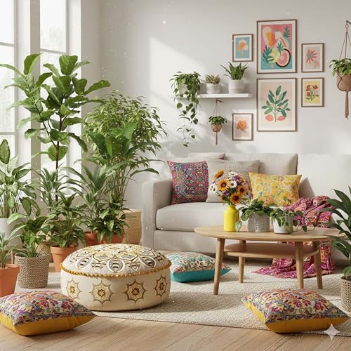 Pouf tabouret bohème chic 60 cm Géométrique Mandala Life ART