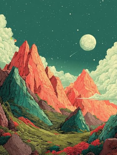 大人のための数字油絵キット DIY カラーマウンテン 油絵セット 30x40cm アクリル絵の具 筆 ブラシ/フレームレス癒し ストレス解消 趣味 プレゼント- 集中力とリラックス効果、インテリアとして、贈り物に最適、脳トレにも、デコレーション、簡単、人気