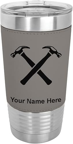 LaserGram 20oz Vacuum Insulated Tumbler Mug Hammers Personalized Engraving Included Faux Leather Gray