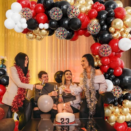 Image of Ouddy Party 129Pcs Red Balloon Arch Garland Kit in 18 12 10 5 Inch | Different Sizes Red Latex Balloons for Birthday Christmas Wedding Valentines Anniversary Baby Shower Party Decorations