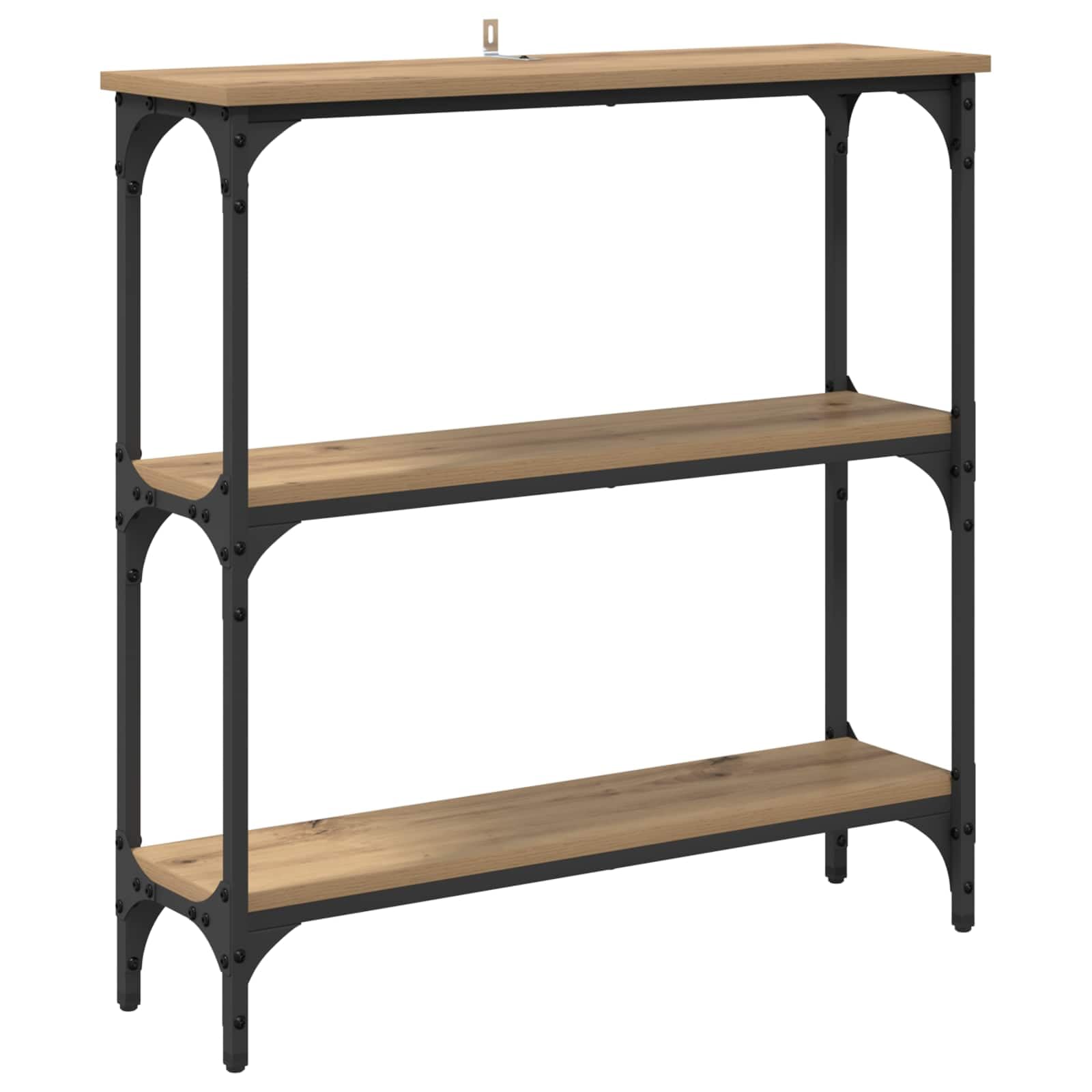 Tavolo Consolle Industriale in Legno e Metallo, 75x22,5x75 cm | Mobiletto stretto salvaspazio con 3 ripiani per corridoio e soggiorno, ideale per esporre piante e decorazioni.