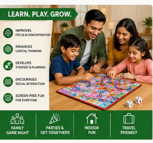 Image of Ekta 10 in 1 Classic Board Games Set for Kids & Family | Chess, Ludo, Snakes & Ladders, Backgammon & More | 5 Double Sided Thick Boards | Indoor Strategy Game for Boys Girls Age 5+