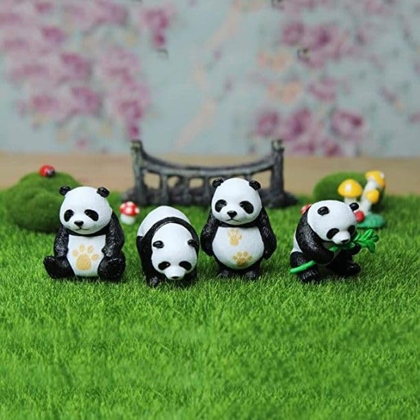 Image of Miniature Set for Home Decor, Deepawali Gift, Living Room, Figurines, Cake Decoration Items - Resin Car Dashboard Items (Multicolor) ((Panda Miniature Set of 4))