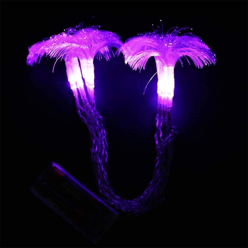 ausuky 2.5M 10 LED Battery String Lights Fibre Optic Flower Fairy Lights Decorative Christmas Wedding Party (Purple)