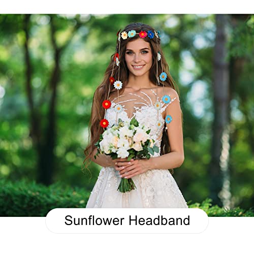 image for AWAYTR Flower Hippie Headband Floral Crown Behemain Sunflowers Beads A