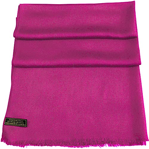 CJ Apparel Fuchsia Purple Solid Color Fringe Design Nepalese Shawl Seconds Scarf Wrap Stole Throw Head Wrap Pashmina Hand Made in Nepal New4