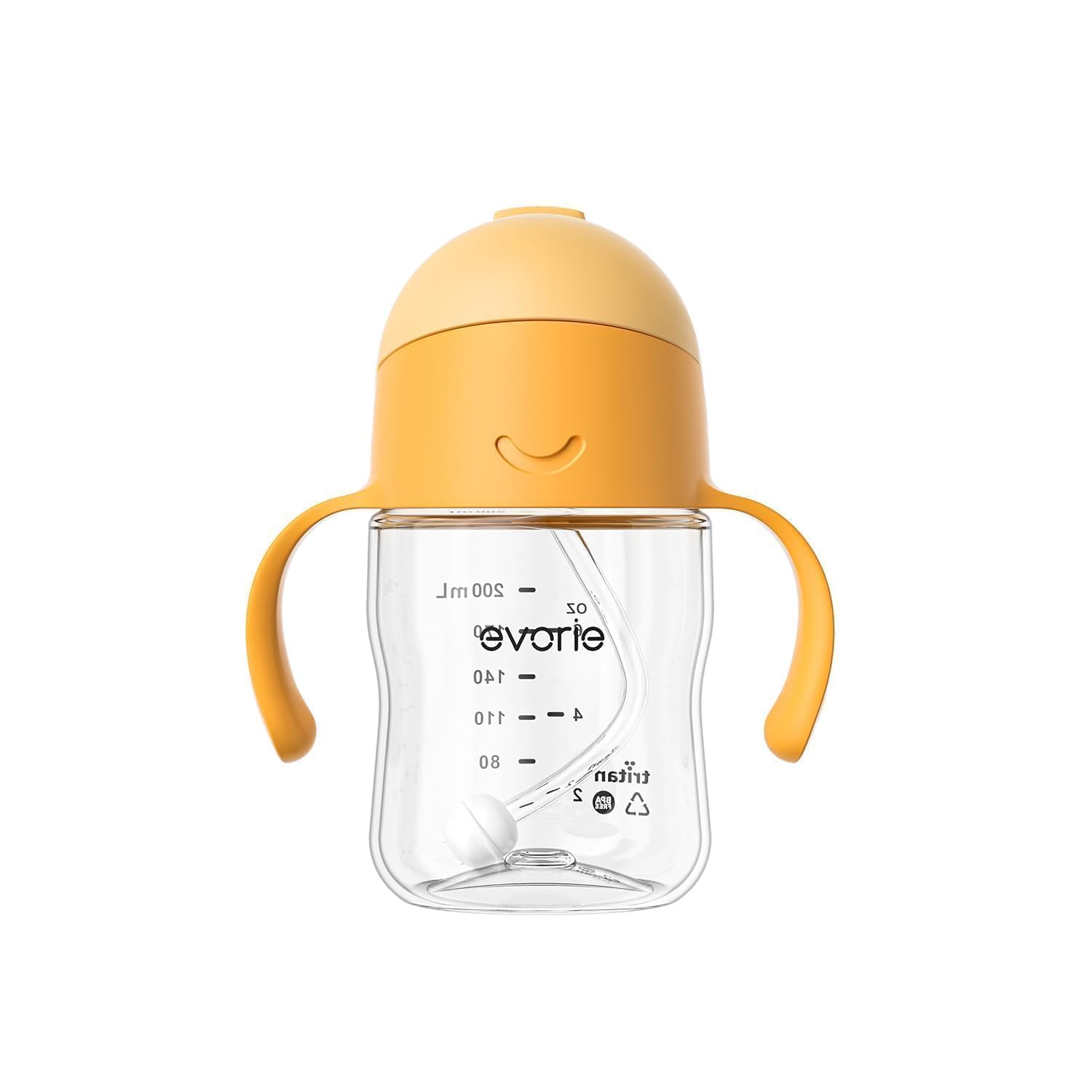 Evorie Tritan Weighted Straw Sippy Cup with Handles for Baby and Toddlers 6 months up, 7 Oz Soft Silicone Straw Infant First Training Water Bottle (Apricot)
