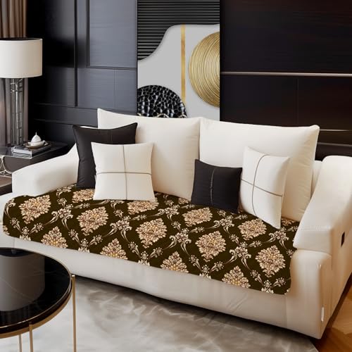 Image of Decorian Premium Soft Quilted Velvet Sofa Cover Mat, Sofa Seat Runner for Couch (Coffee Damask, 4 Seater)