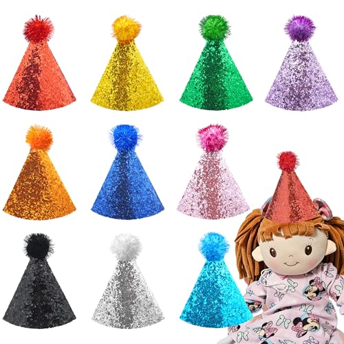 Pai Sence Medium Party Hats for Adults Glitter Party Hats with Pom Poms Reusable Birthday Decorations M 10 Pcs