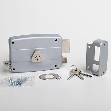 CISA - Lock for Iron Doors to Apply 15042160195 - Grey Painted Steel Lock with Nickel Plated Cylinder and Tie Rod - External Gate Lock Entry 60 - Right Hand Apply