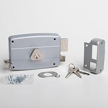 CISA - Iron Door Lock for Mounting 15042170195 - Grey Painted Steel Lock with Nickel Plated Cylinder and Pull Rod - Door Lock for Outside Gate Entrance 70 - Right