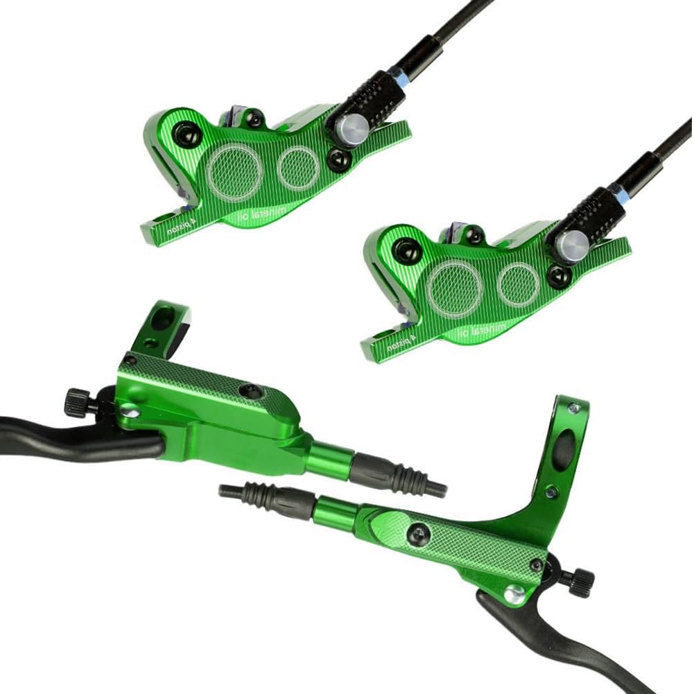 Aptliton Aluminium Alloy Disc Brake Set, 4-Piston Bicycle Hydraulic Disc Brake, Mountain Bike Hydraulic Brakes Set for Bicycle, Green