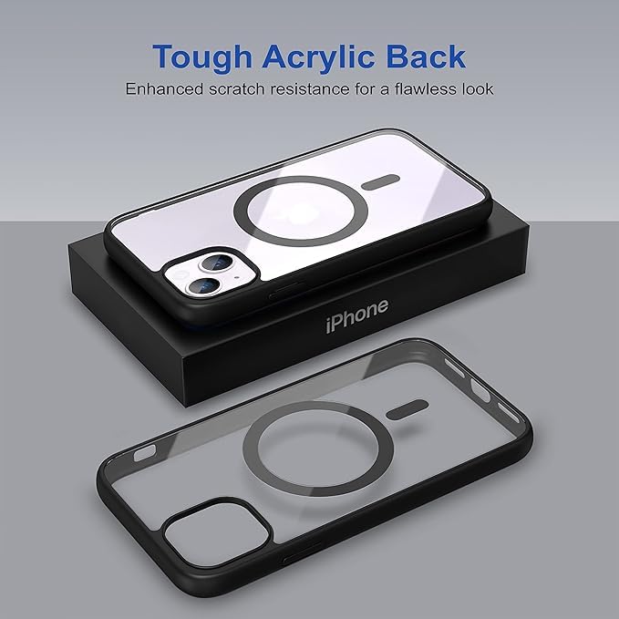 Image of DARKFIT Back Cover Case Compatible for iPhone 13 | Mag-Safe Magnetic Cover TPU Ultra Hybrid Camera Bump Protection Compatible with Wireless Charging Designed Color Clear Transparent Black | Pack of 1