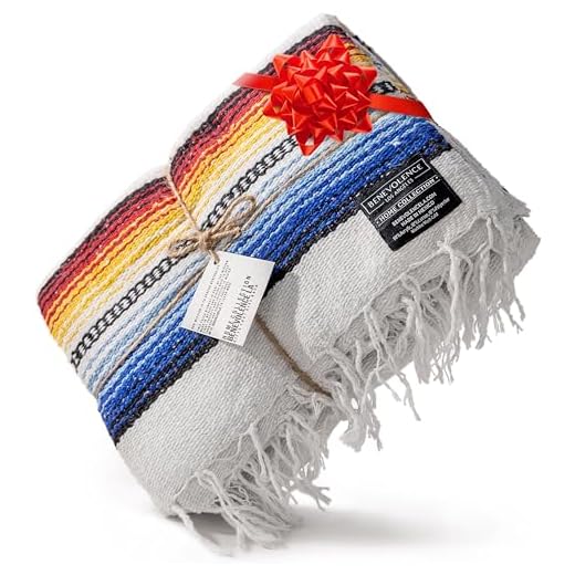 Premium Mexican Blanket, Authentic Handwoven Falsa Blanket & Outdoor Blanket | Made by Traditional Mexican Artisans | Perfect Camping Blanket, Beach Blanket, Picnic Blanket & Car Blanket (Blanco)