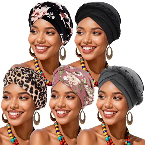 AQOKKA African Women Turban Caps Pre-Tied Twisted Turbans Head Scarf for Women Hair Wraps Cover Beanie Cancer Chemo Headwear