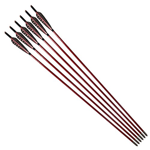 6Pcs Gorgeous Painted 33.5" Wooden Arrows Eagle Feather Fletching Traditional Target Arrows for Recurve Bow or Longbow Hunting Target Practice, Red Brown - Thumbnail 6