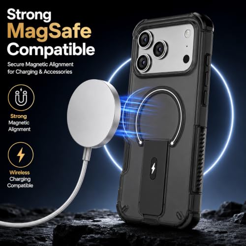 Image of MAGA Case with Stand for Apple iPhone 17 Pro | MagSafe Compatible, Rugged Hybrid Cover, Shockproof Armor, Scratch Resistant, Hard Polycarbonate Back, Soft TPU Bumper Translucent Matte Black