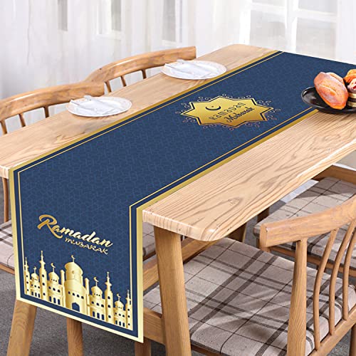 Ramadan Mubarak Tischläufer Tischdekorationen - Ramadan Moschee Laterne Happy Ramadan Mubarak Leinen 2023 Islamische Party Supplies Dekorationen, 180 x 35 cm Cover
