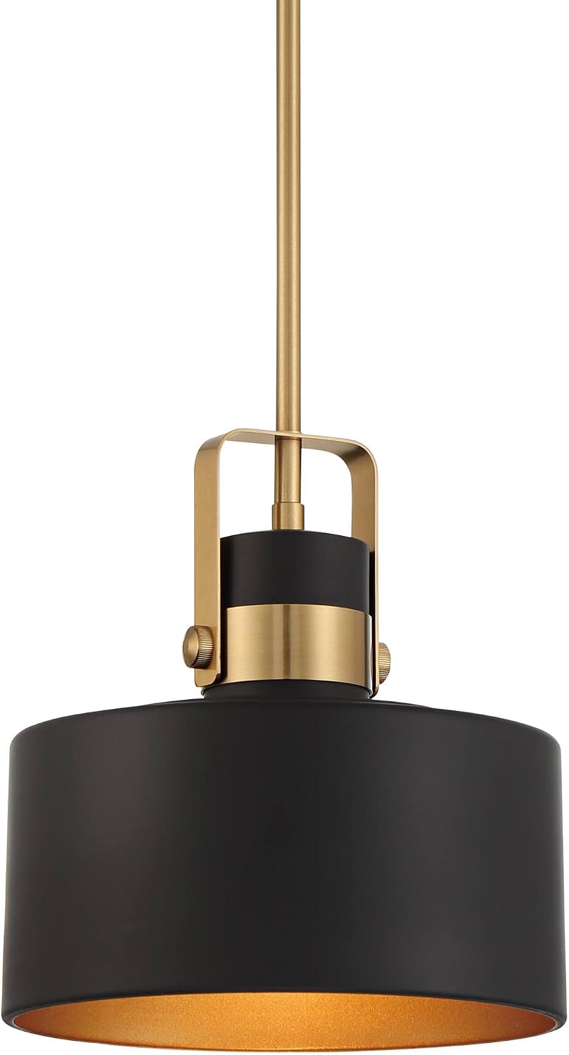 Possini Euro Design Courtney Soft Gold Mini Pendant Lighting 10" Wide Modern Matte Black Outer Gold Inner Drum Shade Fixture for Dining Room Home Foyer Kitchen Entryway Bedroom Living High Ceilings