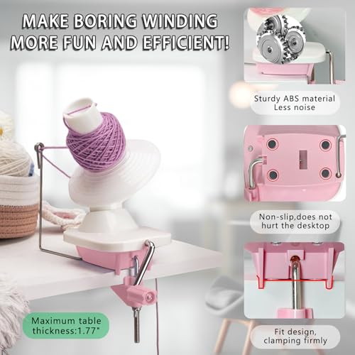 Image of Pukaock Yarn Winder,Hand Operated Yarn Ball Winder,Easy to Install, Low Noise,Effectively Makes Neat Winding Machines,Suitable for Crochet Knitting,The Helper for Knitting Enthusiast(Pink)