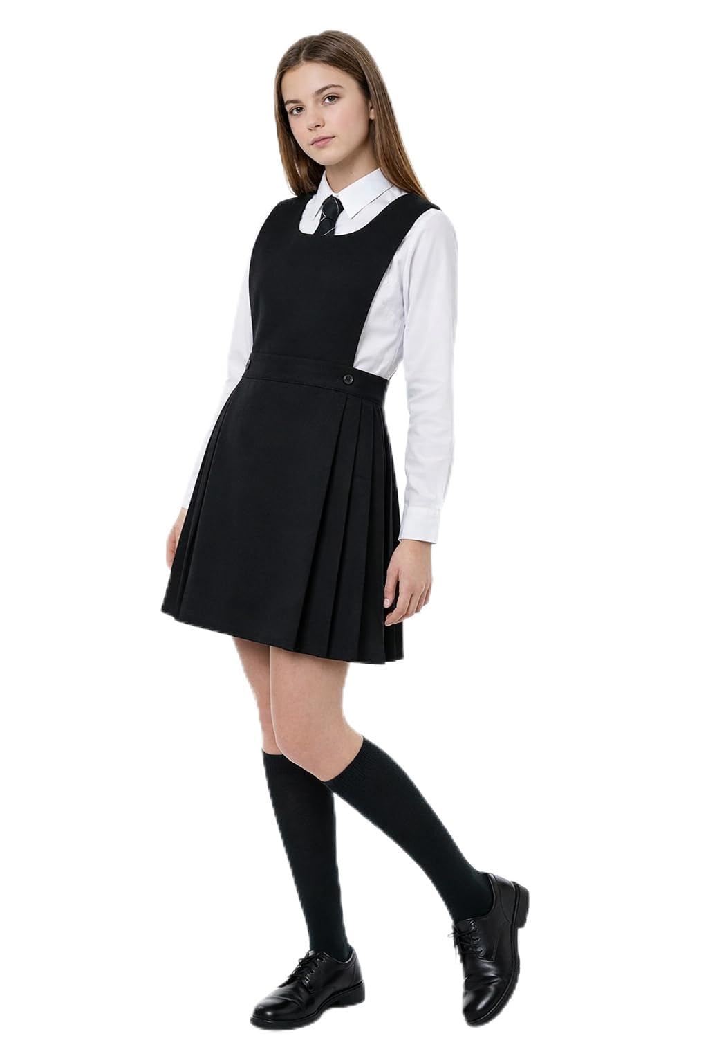 L S U Girls Black Bib Pinafore Pleated School Uniform School Dress (17-18, )