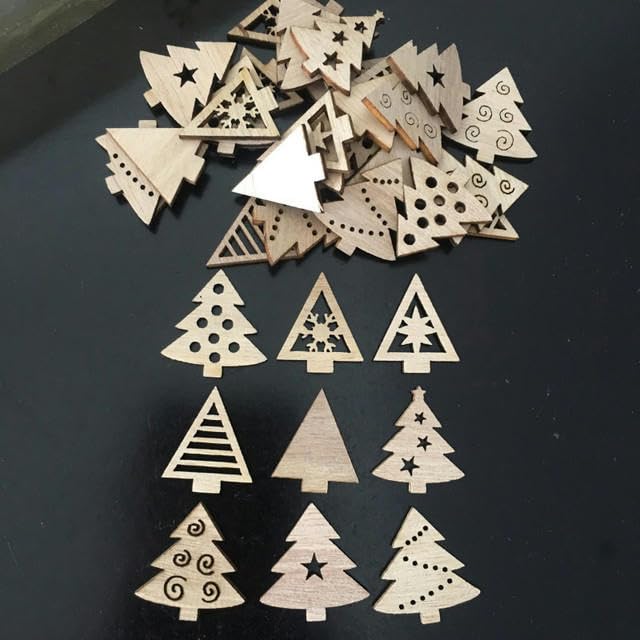 50pcs Natural Wood Christmas Ornaments Pendant Hanging Gifts Elk Deer Snowflake Xmas Tree New Year Party Decorations for Home-mix 4-50pcs