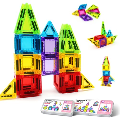 Mini Magnetic Building Blocks Travel Set with Iron Box - Portable Toy for Kids, Stimulates Creativity, Ideal for Air/Car Travel & On-The-Go Play - Colorful Blocks for 2D/3D Fun (42PCS)
