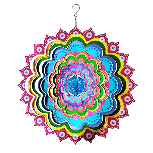 FONMY Mandala Wind Spinner w/Crystal Ball Peacock- 3D Stainless Steel Hanging Spinners Worth Gift Christmas Decoration Indoor/Outdoor Garden Décor Kinetic Yard Art 12 Inches Wind Sculpture