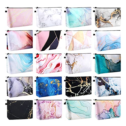 Dunzy 20 Pcs Makeup Bags Bulk Graduation Gift Cosmetic Bag Makeup with Zipper Pouch Waterproof Portable Travel Toiletry for Women Teacher Birthday Thanksgiving Christmas Gifts(Marble)