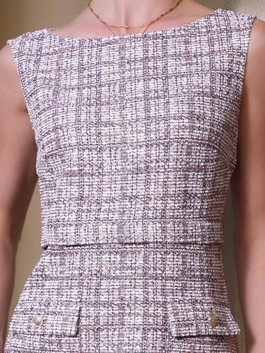 Image of Hobemty Women's Sleeveless Tweed Dress Boat Neck Work Office Sheath Dresses